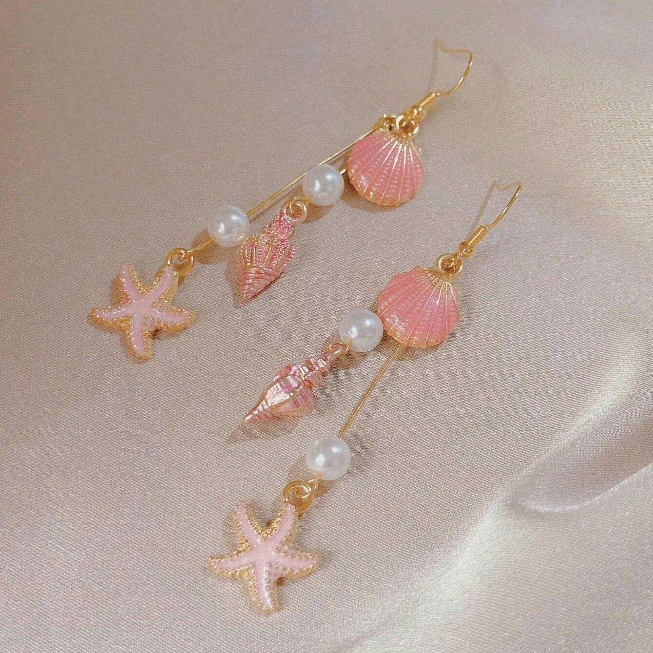 Dusty Pink jewelry,Shell Dusty Pink Color Pearl Earrings