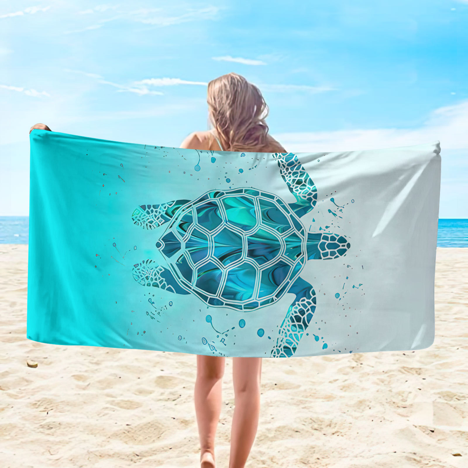 Ombre Marine Life Print Mint Green Beach Blanket