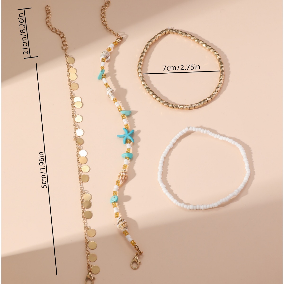 Golden jewelry,Tassel Starfish Beaded Golden Anklets Set
