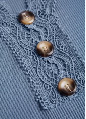 Dusty Blue tops,Plain Color tops,ROTITA Lace Patchwork Dusty Blue V Neck T Shirt