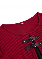 Wine Red dresses,Contrast Color dresses,Everyday dresses,Casual dresses,ROTITA Fake 2in1 Wine Red A Line Dress