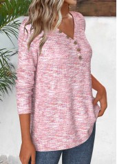 Light Pink tops,Other tops,ROTITA Button Light Pink V Neck Long Sleeve T Shirt
