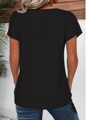 Light Pink tops,Black tops,Contrast Color tops,ROTITA Patchwork Light Pink V Neck Short Sleeve T Shirt