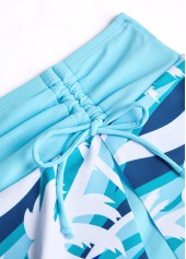 Cyan swimwear,Plants swimwear,ROTITA Cut Out Cyan Tropical Plants Print Tankini Set