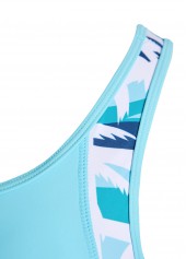 Cyan swimwear,Plants swimwear,ROTITA Cut Out Cyan Tropical Plants Print Tankini Set