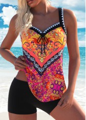 Bowknot Multi Color Tribal Print Tankini Set