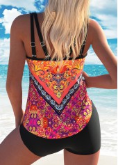 Multi Color plus size,Tribal plus size,ROTITA Plus Size Bowknot Tribal Print Multi Color Tankini Top