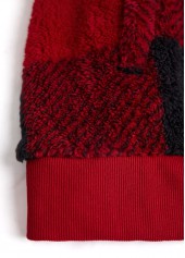 Wine Red tops,Plaid tops,ROTITA Plush Plaid Wine Red Stand Collar Sleeveless Waistcoat