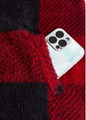 Wine Red tops,Plaid tops,ROTITA Plush Plaid Wine Red Stand Collar Sleeveless Waistcoat