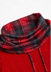 Red tops,Plaid tops,ROTITA Christmas Patchwork Plaid Red Cowl Neck Long Sleeve Sweatshirt