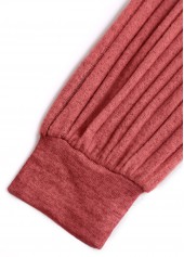 Dusty Pink tops,Plain Color tops,ROTITA Patchwork Dusty Pink V Neck Long Sleeve Sweatshirt