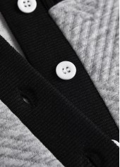 Light Grey tops,Contrast Color tops,ROTITA Button Light Grey Split Neck Long Sleeve Sweatshirt