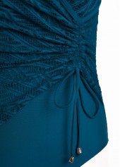 Peacock Blue swimwear,Plain Color swimwear,ROTITA Embroidery Peacock Blue One Piece Swimwear