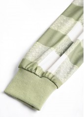 Light Green tops,Plaid tops,ROTITA Patchwork Plaid Light Green Round Neck Long Sleeve Sweatshirt