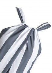 Grey swimwear,Striped swimwear,Geometric swimwear,ROTITA Criss Cross Grey Striped One Piece Swimwear