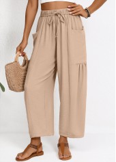 Light Coffee bottoms,Plain Color bottoms,Light Coffee Wide Leg Elastic Waist High Waisted Pants