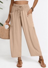 Light Coffee bottoms,Plain Color bottoms,Light Coffee Wide Leg Elastic Waist High Waisted Pants