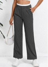 Grey bottoms,Striped bottoms,Geometric bottoms,Pocket Striped Grey Straight Leg Zipper Fly Pants