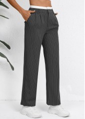 Grey bottoms,Striped bottoms,Geometric bottoms,Pocket Striped Grey Straight Leg Zipper Fly Pants