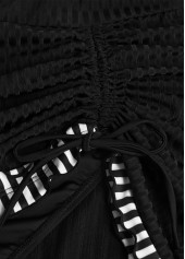 Black swimwear,Striped swimwear,Geometric swimwear,ROTITA Contrast Binding Black Striped Tankini Set