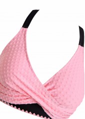 Pink swimwear,Plain Color swimwear,ROTITA Criss Cross Pink Patchwork Bikini Set