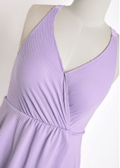 Light Purple swimwear,Plain Color swimwear,ROTITA Criss Cross Light Purple Surplice One Piece Swimdress