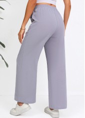 Grey bottoms,Plain Color bottoms,Drawstring Grey Straight Leg Elastic Waist High Waisted Pants