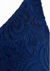 Navy swimwear,Plain Color swimwear,ROTITA Lace Surplice Navy One Piece Swimdress