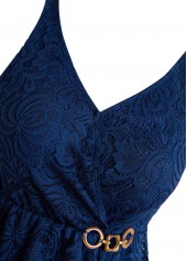 Navy swimwear,Plain Color swimwear,ROTITA Lace Surplice Navy One Piece Swimdress