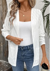 White tops,Plain Color tops,ROTITA White Pocket Long Sleeve Light Cardigan