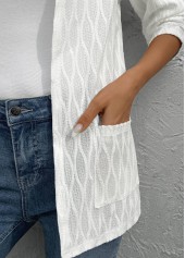White tops,Plain Color tops,ROTITA White Pocket Long Sleeve Light Cardigan
