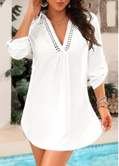 White swimwear,Plain Color swimwear,Shirt Collar Design White Cover Up