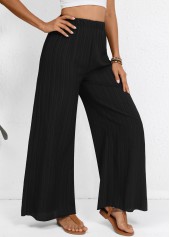 Black bottoms,Plain Color bottoms,Wide Leg Elastic Waist Black High Waisted Pants