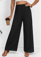 Black bottoms,Plain Color bottoms,Wide Leg Elastic Waist Black High Waisted Pants