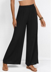 Black bottoms,Plain Color bottoms,Wide Leg Elastic Waist Black High Waisted Pants