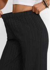 Black bottoms,Plain Color bottoms,Wide Leg Elastic Waist Black High Waisted Pants