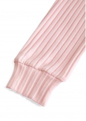 Light Pink tops,Contrast Color tops,ROTITA Button Light Pink Split Neck Long Sleeve Sweatshirt