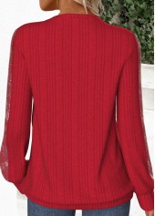 Red tops,Plain Color tops,ROTITA Lace Red Round Neck Long Sleeve Sweatshirt
