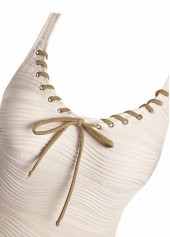 Beige swimwear,Plain Color swimwear,ROTITA Jacquard Bowknot Beige One Piece Swimdress
