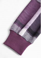 Purple tops,Plaid tops,ROTITA Zipper Plaid Purple Stand Collar Long Sleeve Jacket