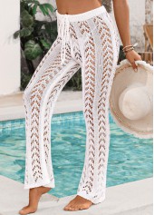 White swimwear,Plain Color swimwear,Drawstring Vacation White Beach Hollow Pants