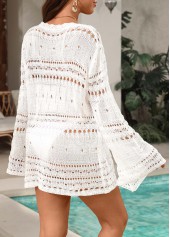 White swimwear,Plain Color swimwear,Lace Up Detail White Cover Up