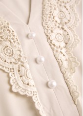 Beige tops,Plain Color tops,ROTITA Embroidery Beige Split Neck Long Sleeve Blouse