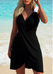 Black swimwear,Plain Color swimwear,ROTITA Lace Black Patchwork Bikini Set With Matching Cover Up