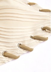 Beige swimwear,Plain Color swimwear,ROTITA Eyelet Beige Tie Jacquard Bikini Set