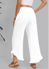 White bottoms,Plain Color bottoms,Wide Leg Elastic Waist High Waisted White Pants