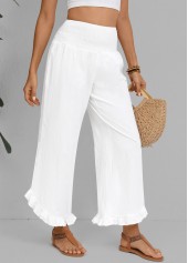White bottoms,Plain Color bottoms,Wide Leg Elastic Waist High Waisted White Pants