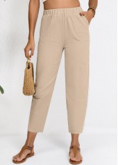 Light Camel bottoms,Plain Color bottoms,Light Camel Elastic Waist High Waisted Pants