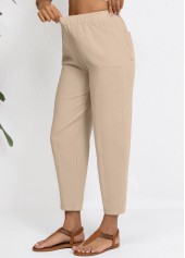 Light Camel bottoms,Plain Color bottoms,Light Camel Elastic Waist High Waisted Pants