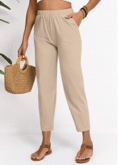 Light Camel bottoms,Plain Color bottoms,Light Camel Elastic Waist High Waisted Pants